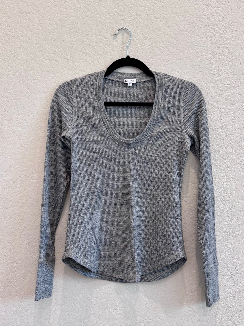 Splendid Gray Waffle Thermal Long Sleeve Scoop Neck Top